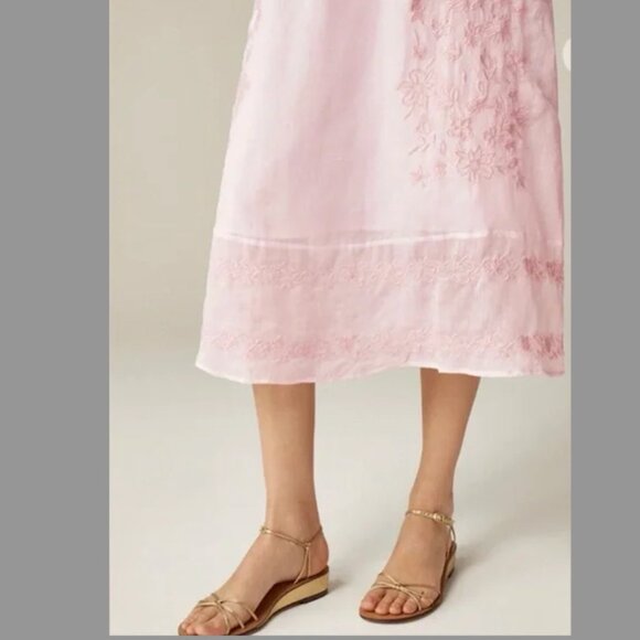 NWT J.Crew Embroidered Midi Slip Dress in Ramie Pink - Picture 10 of 11